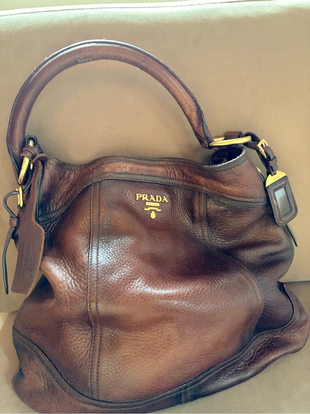 Prada Cervo Antik hobo handbag deer brown